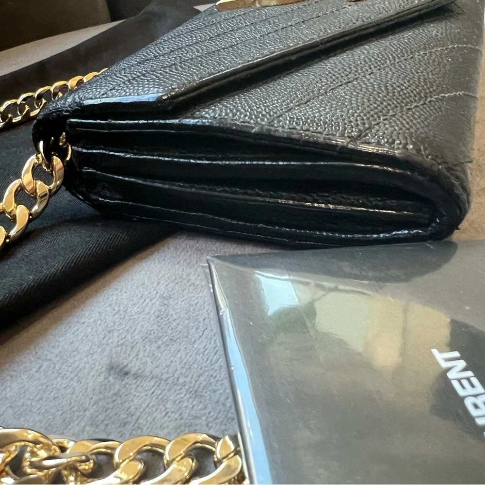 Black Yves Saint Laurent cassandre long flap wallet on chain gold - Picture 8 of 17